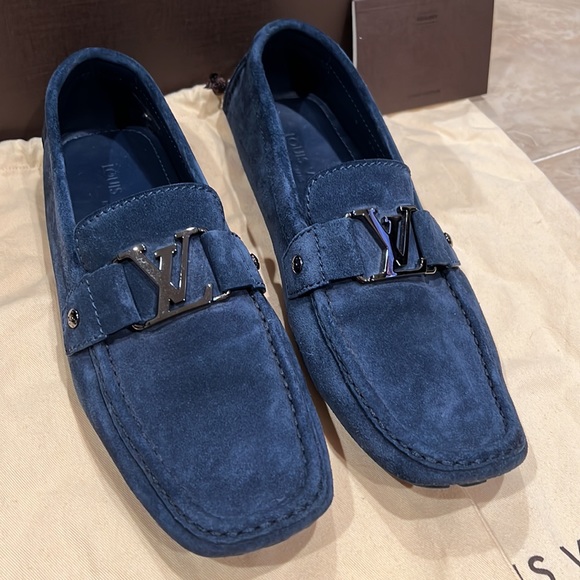 Authentic Louis Vuitton Blue Suede Monte Carlo Loafers - Picture 2 of 10